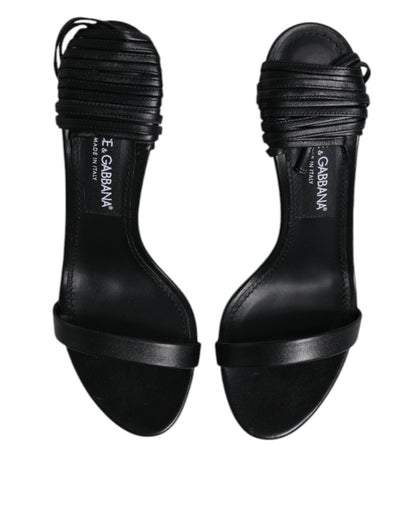 Dolce & Gabbana Black Leather Stiletto Heels Sandals Shoes by Dolce & Gabbana