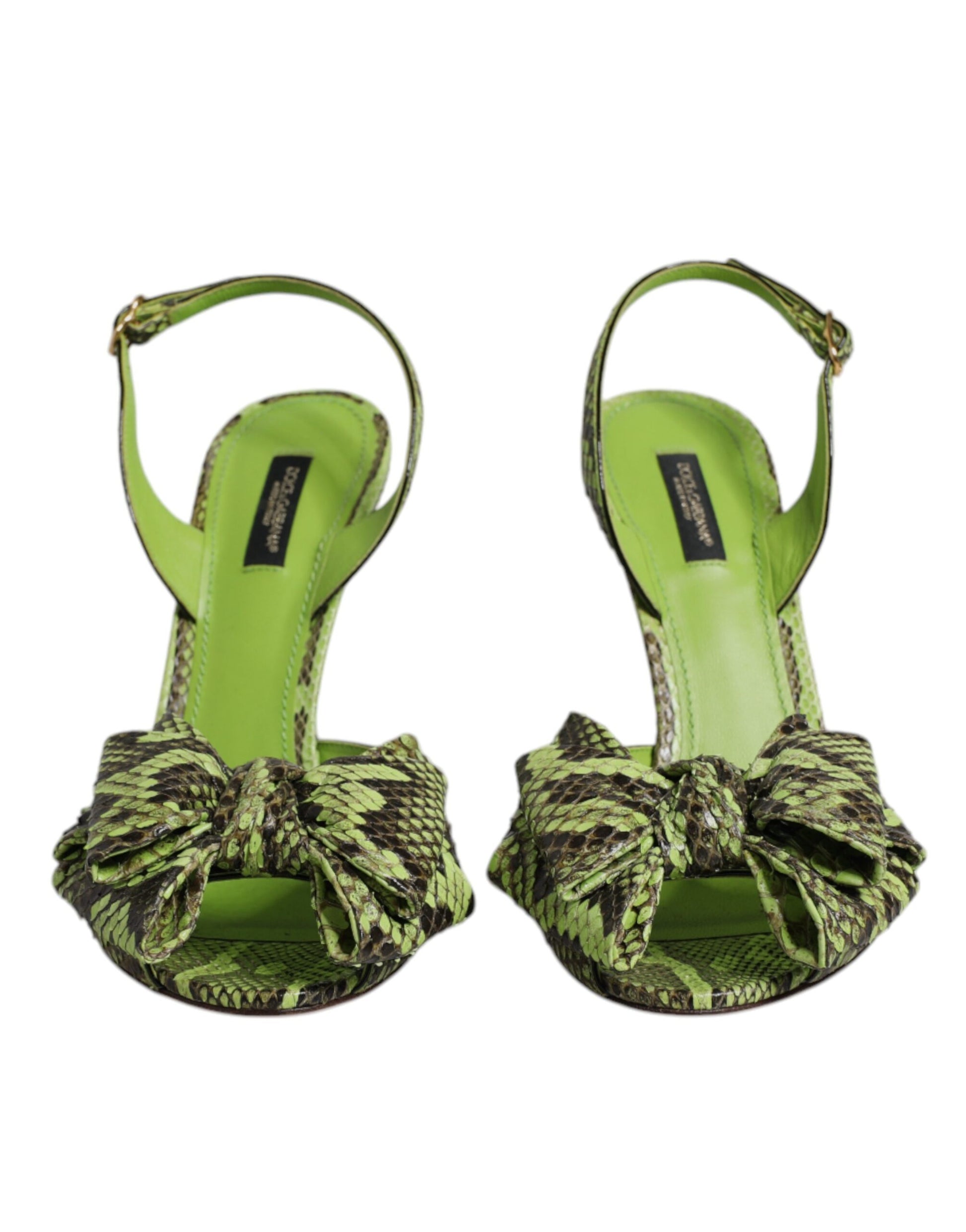 Dolce & Gabbana Green Python Leather Heels Sandals Shoes by Dolce & Gabbana