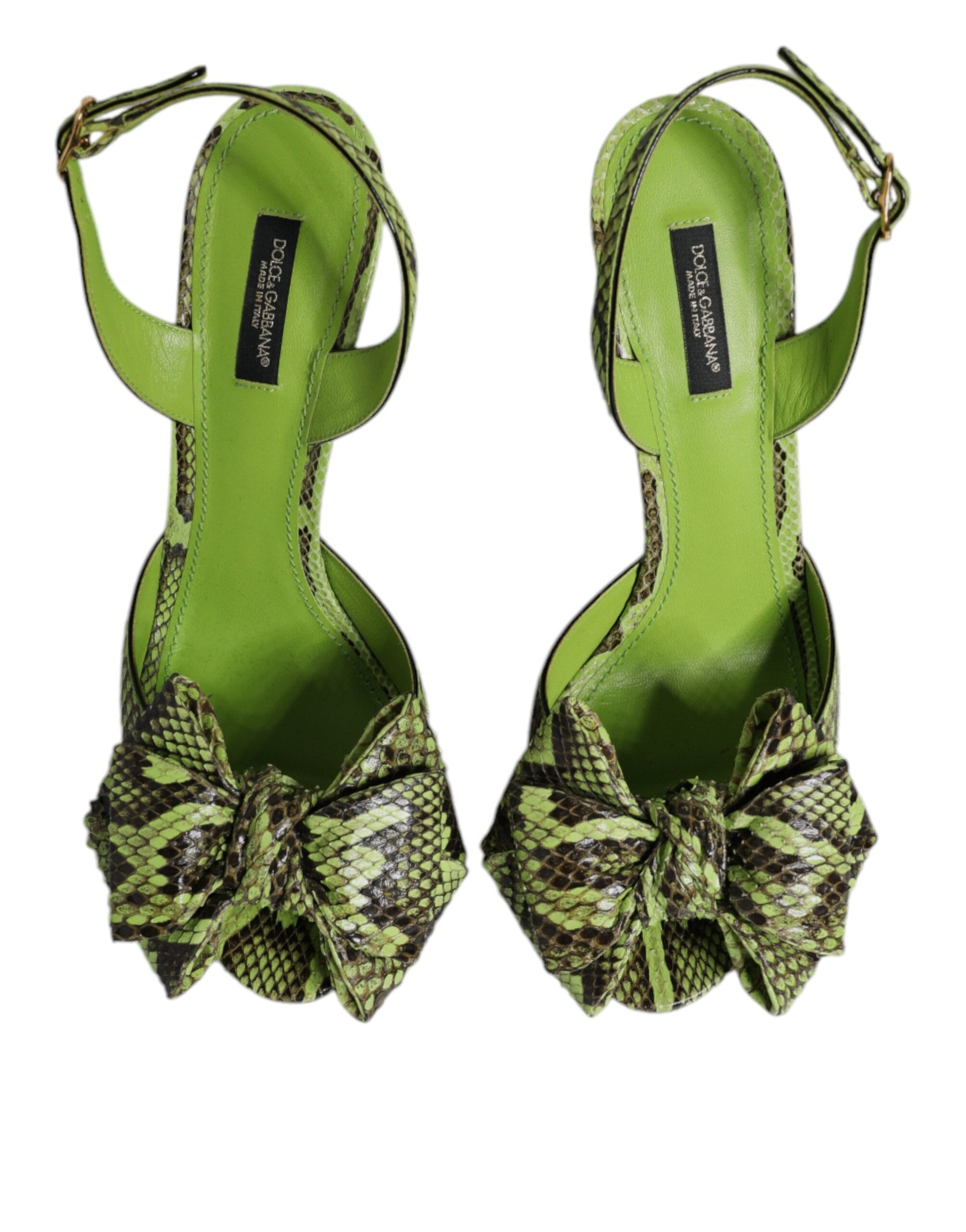 Dolce & Gabbana Green Python Leather Heels Sandals Shoes by Dolce & Gabbana
