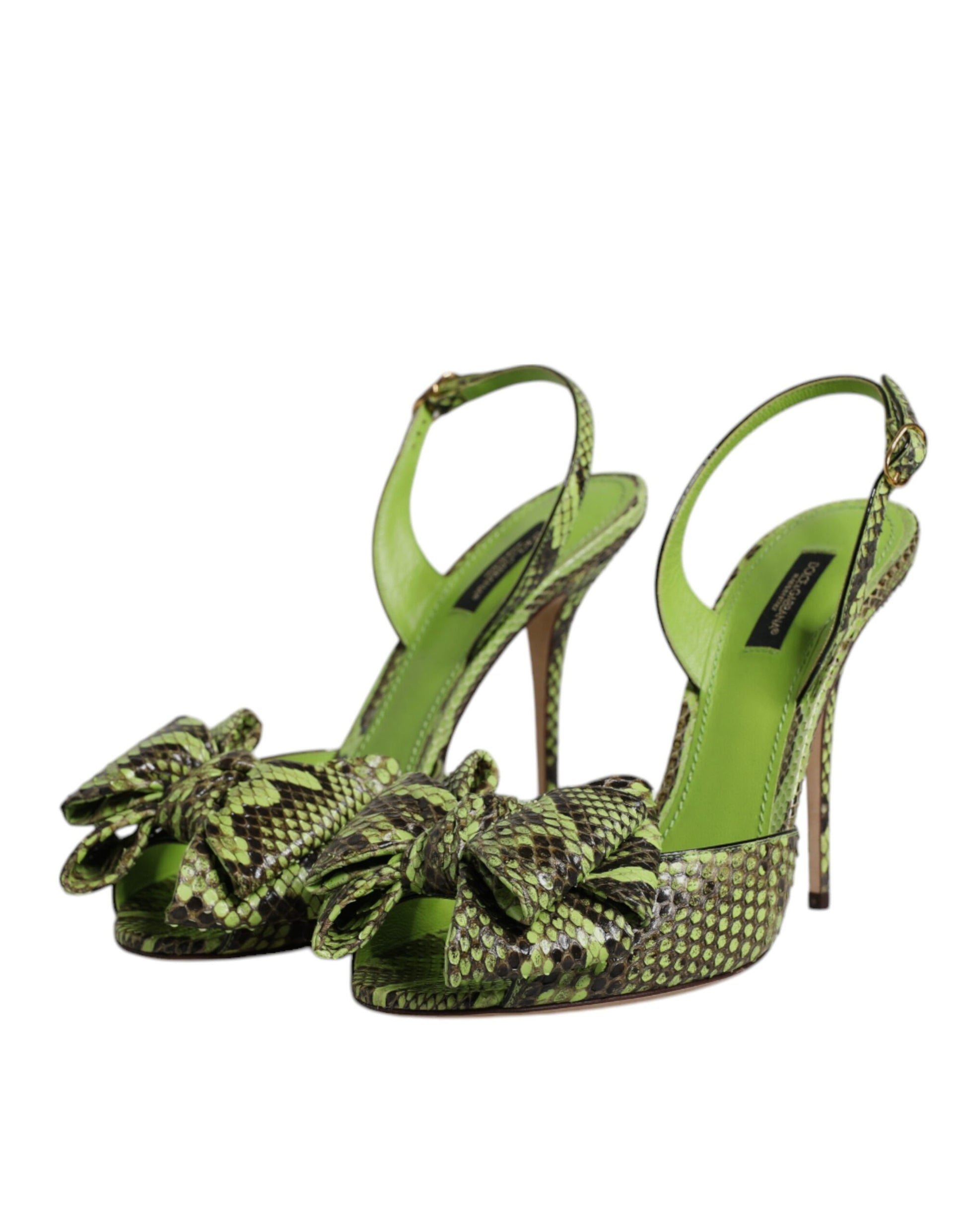 Dolce & Gabbana Green Python Leather Heels Sandals Shoes by Dolce & Gabbana