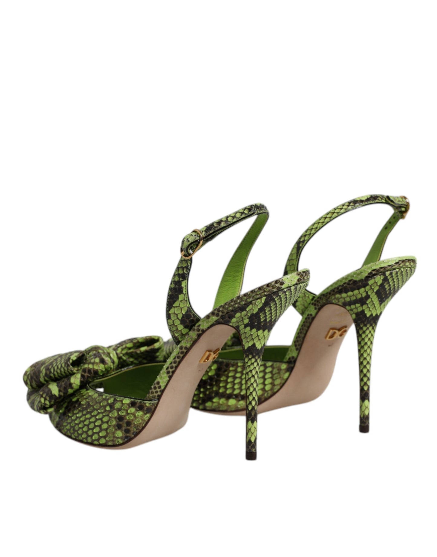 Dolce & Gabbana Green Python Leather Heels Sandals Shoes by Dolce & Gabbana