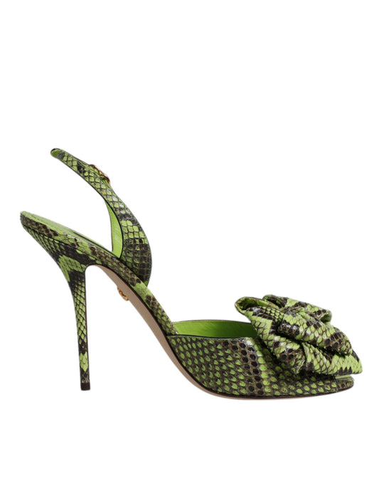 Dolce & Gabbana Green Python Leather Heels Sandals Shoes by Dolce & Gabbana