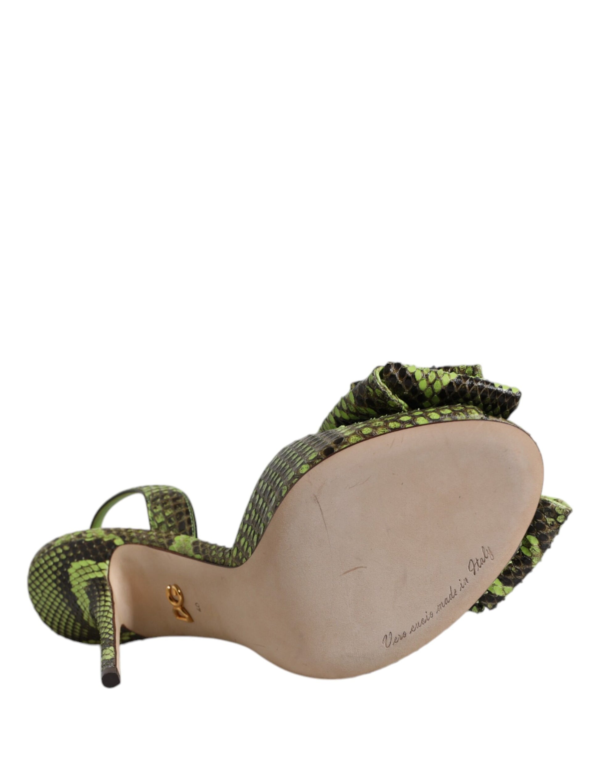 Dolce & Gabbana Green Python Leather Heels Sandals Shoes by Dolce & Gabbana