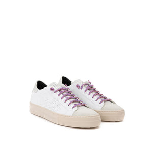 P448 White Leather Sneaker with Fuchsia Laces and Suede Toe