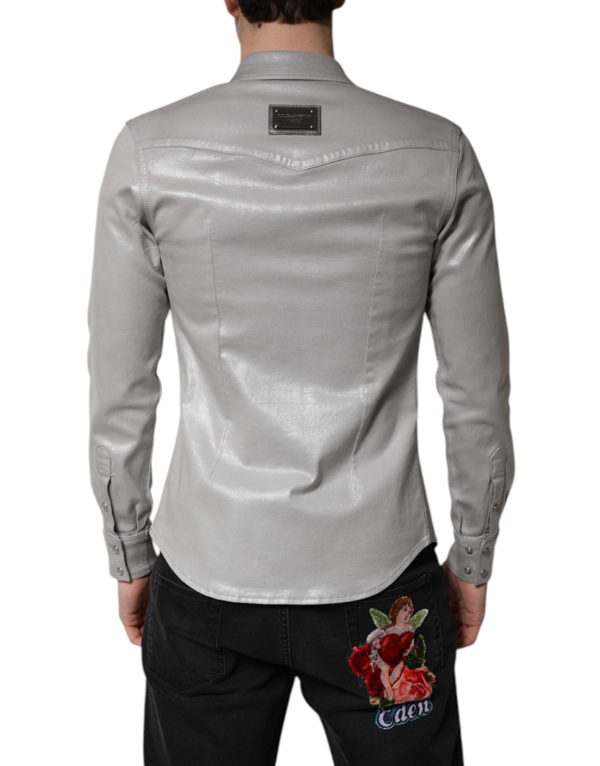 Dolce & Gabbana Metallic Gray Cotton Button Down Shirt by Dolce & Gabbana
