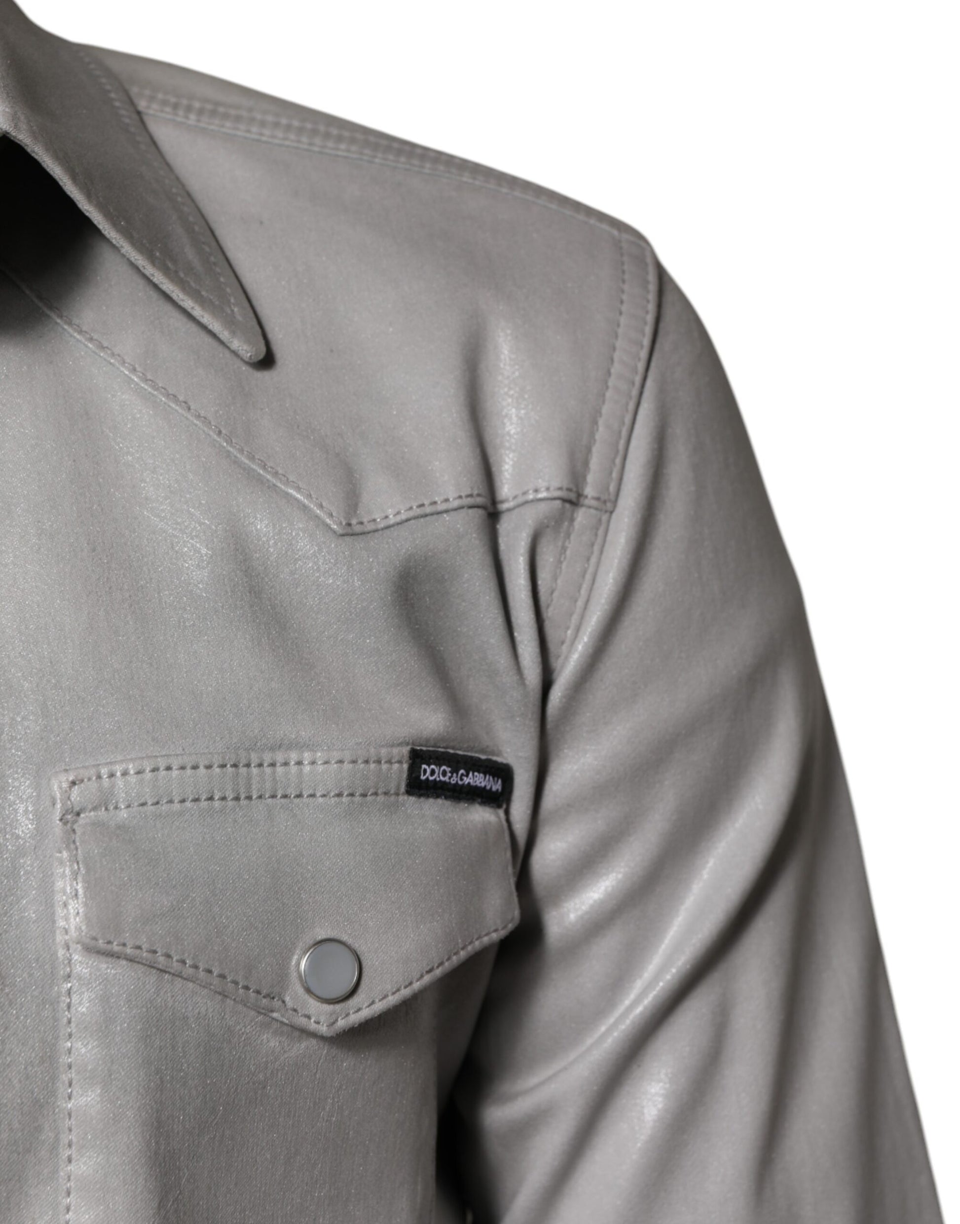 Dolce & Gabbana Metallic Gray Cotton Button Down Shirt by Dolce & Gabbana