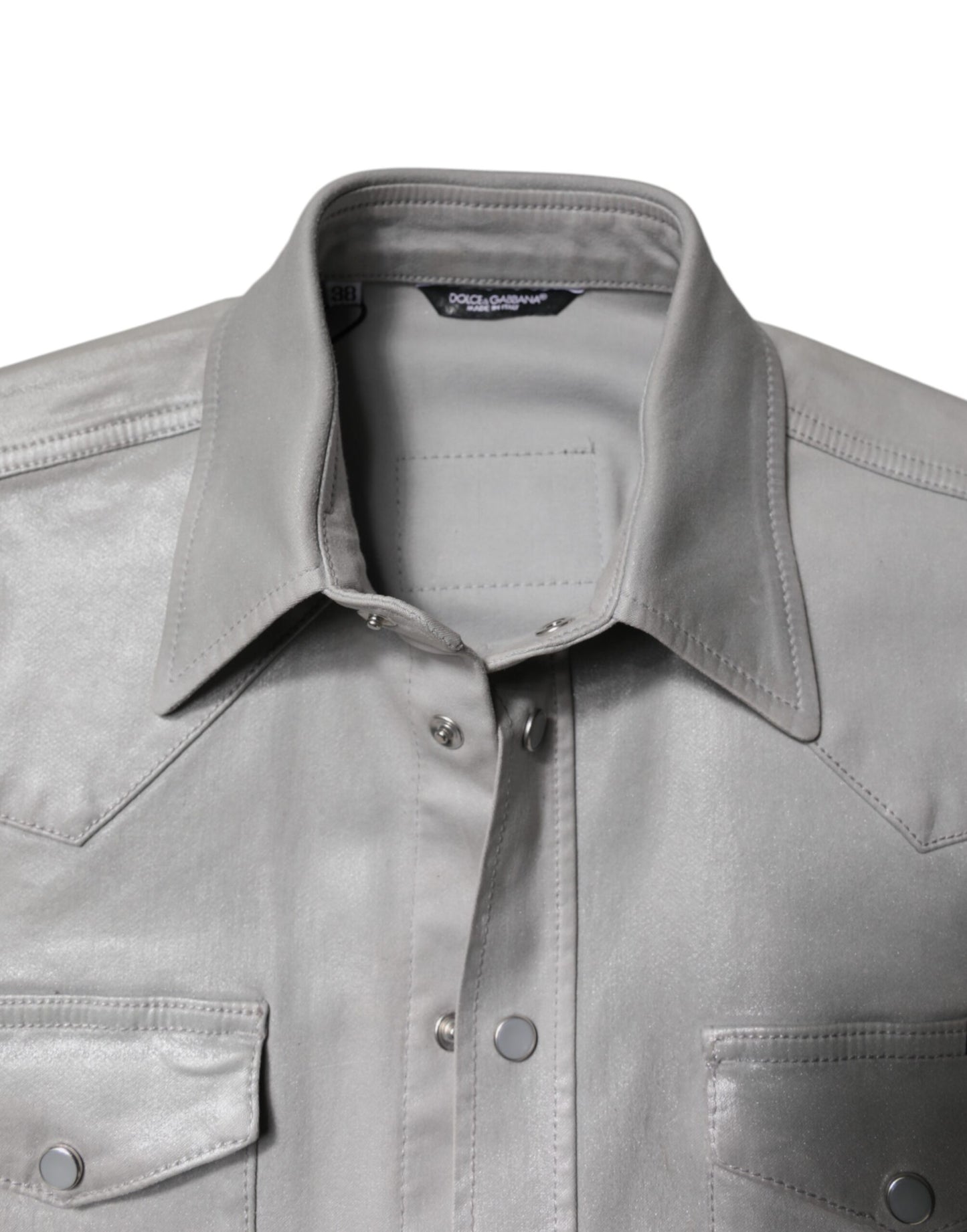 Dolce & Gabbana Metallic Gray Cotton Button Down Shirt by Dolce & Gabbana