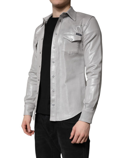 Dolce & Gabbana Metallic Gray Cotton Button Down Shirt by Dolce & Gabbana