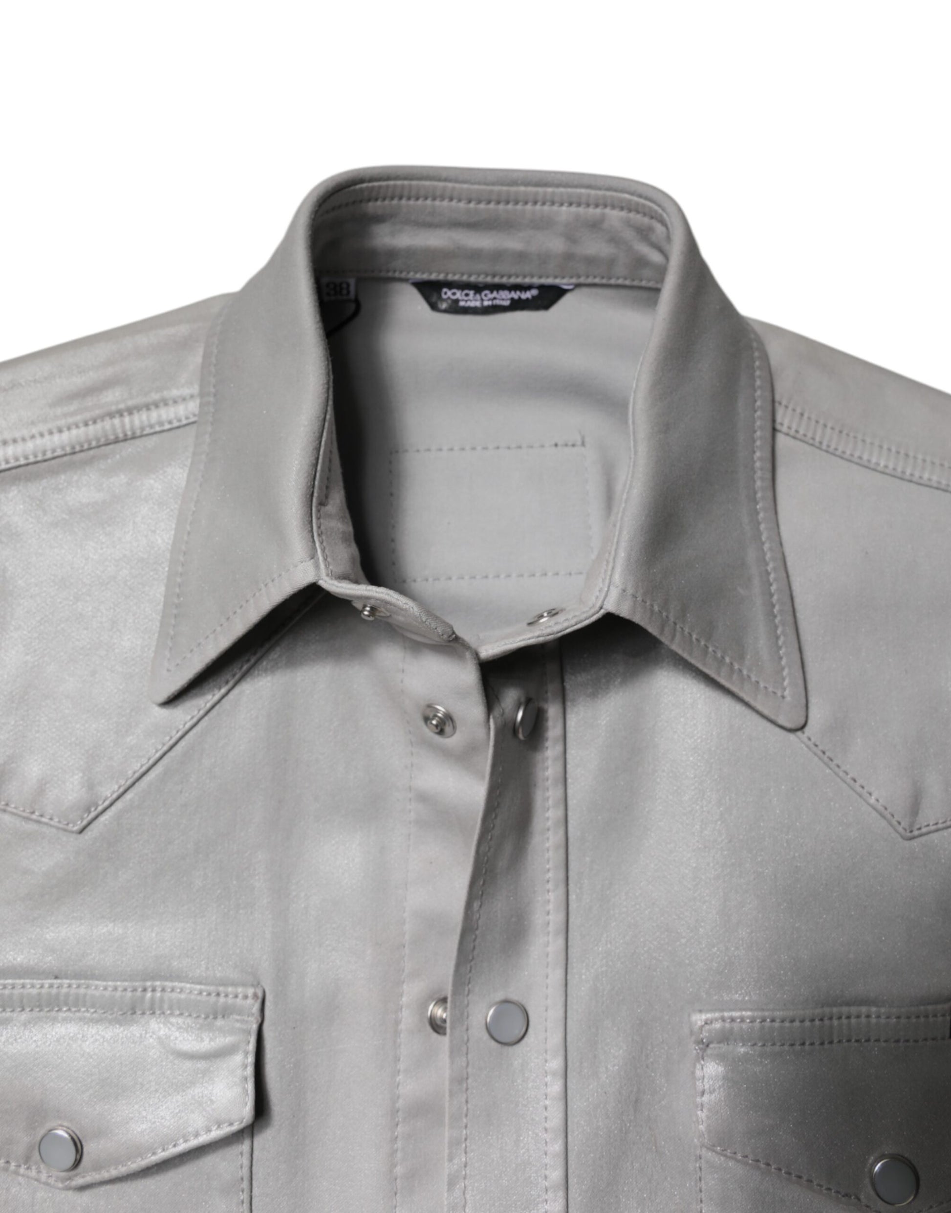 Dolce & Gabbana Metallic Gray Cotton Button Down Shirt by Dolce & Gabbana