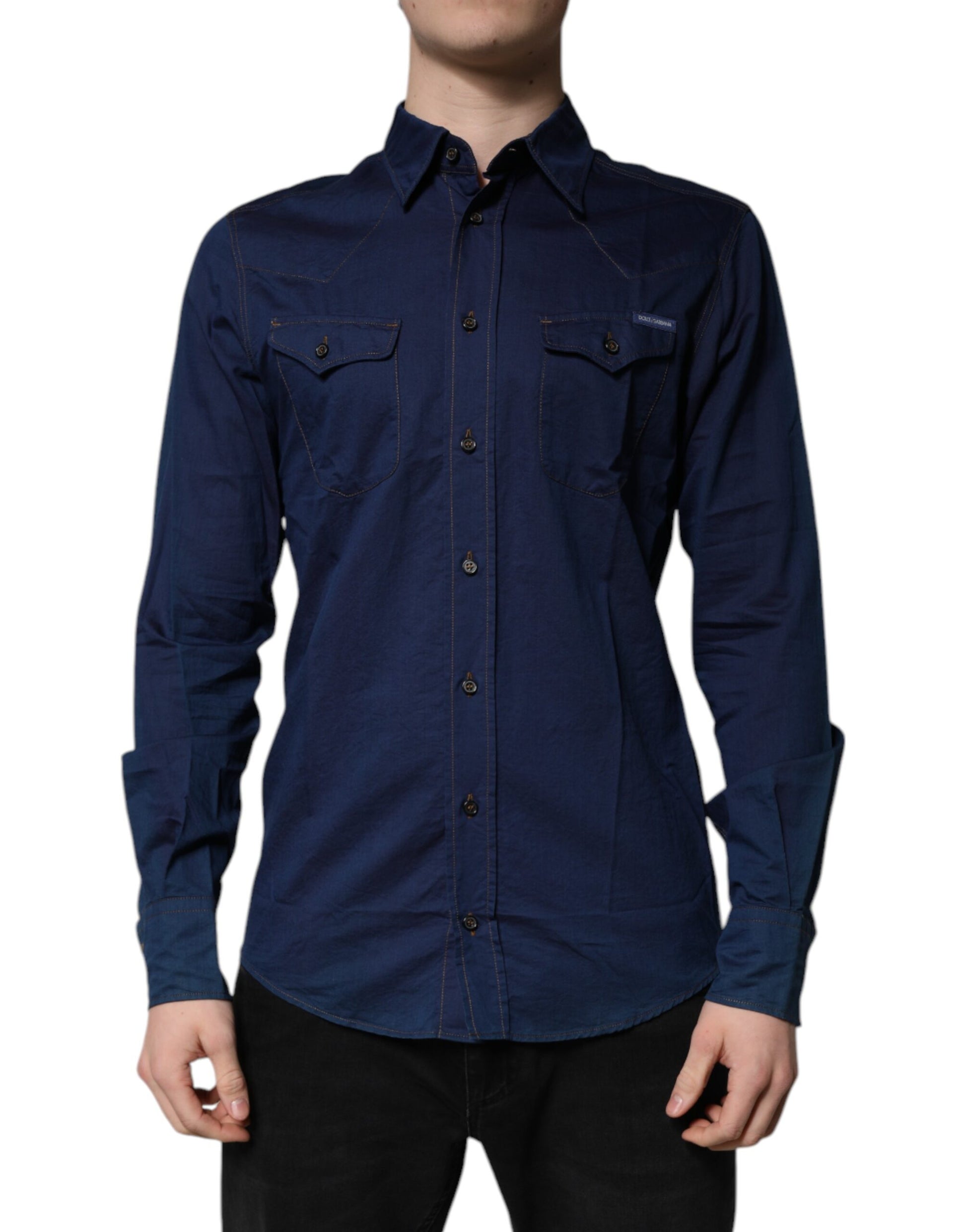Dolce & Gabbana Dark Blue Cotton GOLD Dress Formal Shirt by Dolce & Gabbana