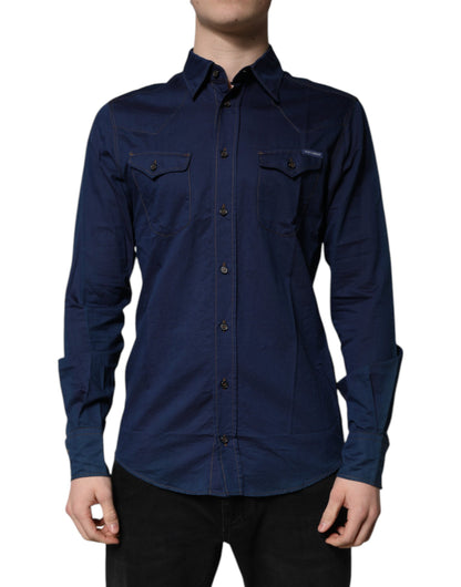 Dolce & Gabbana Dark Blue Cotton GOLD Dress Formal Shirt by Dolce & Gabbana