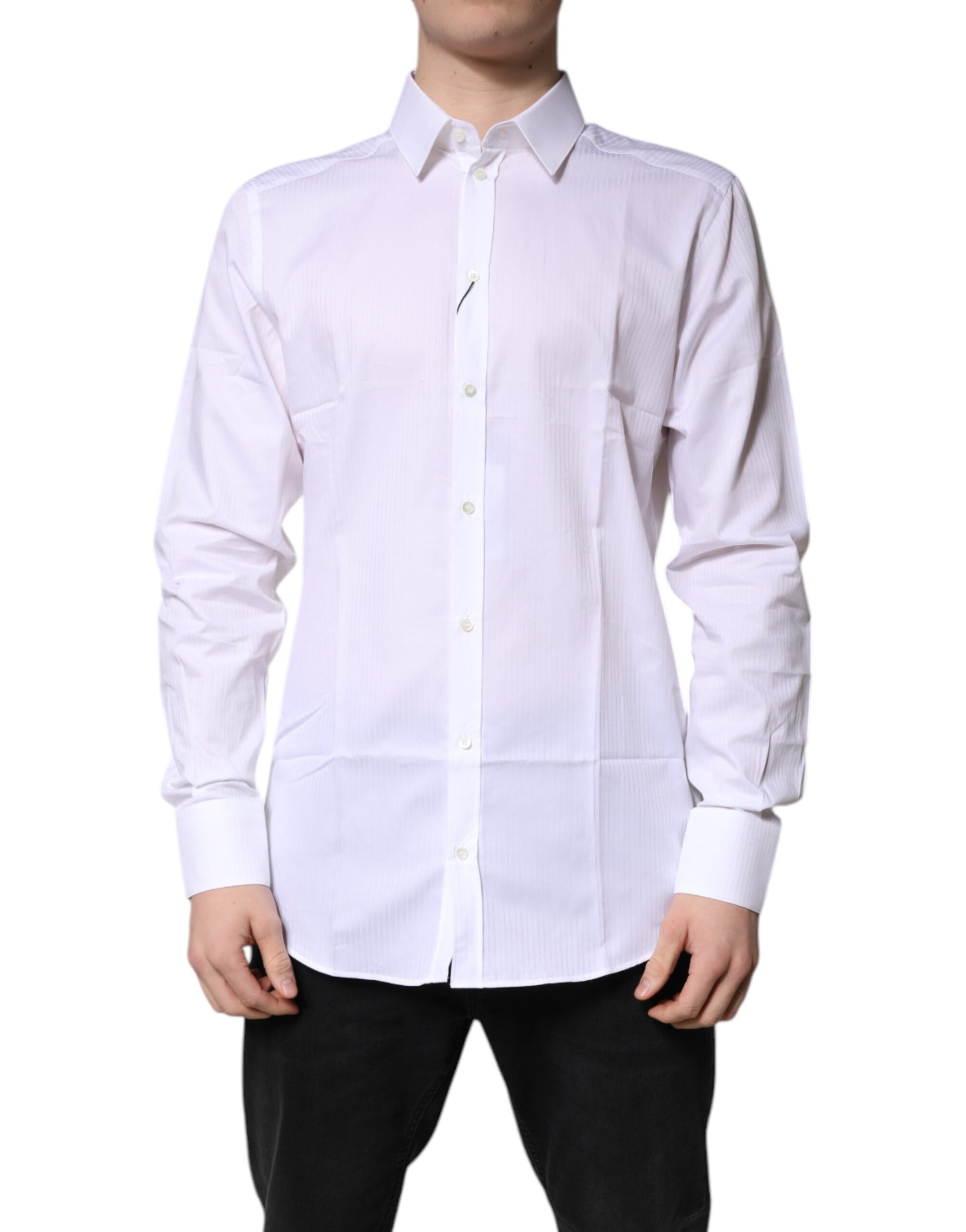 Dolce & Gabbana White Cotton Collared GOLD Dress Formal Shirt by Dolce & Gabbana