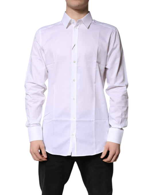 Dolce & Gabbana White Cotton Collared GOLD Dress Formal Shirt by Dolce & Gabbana