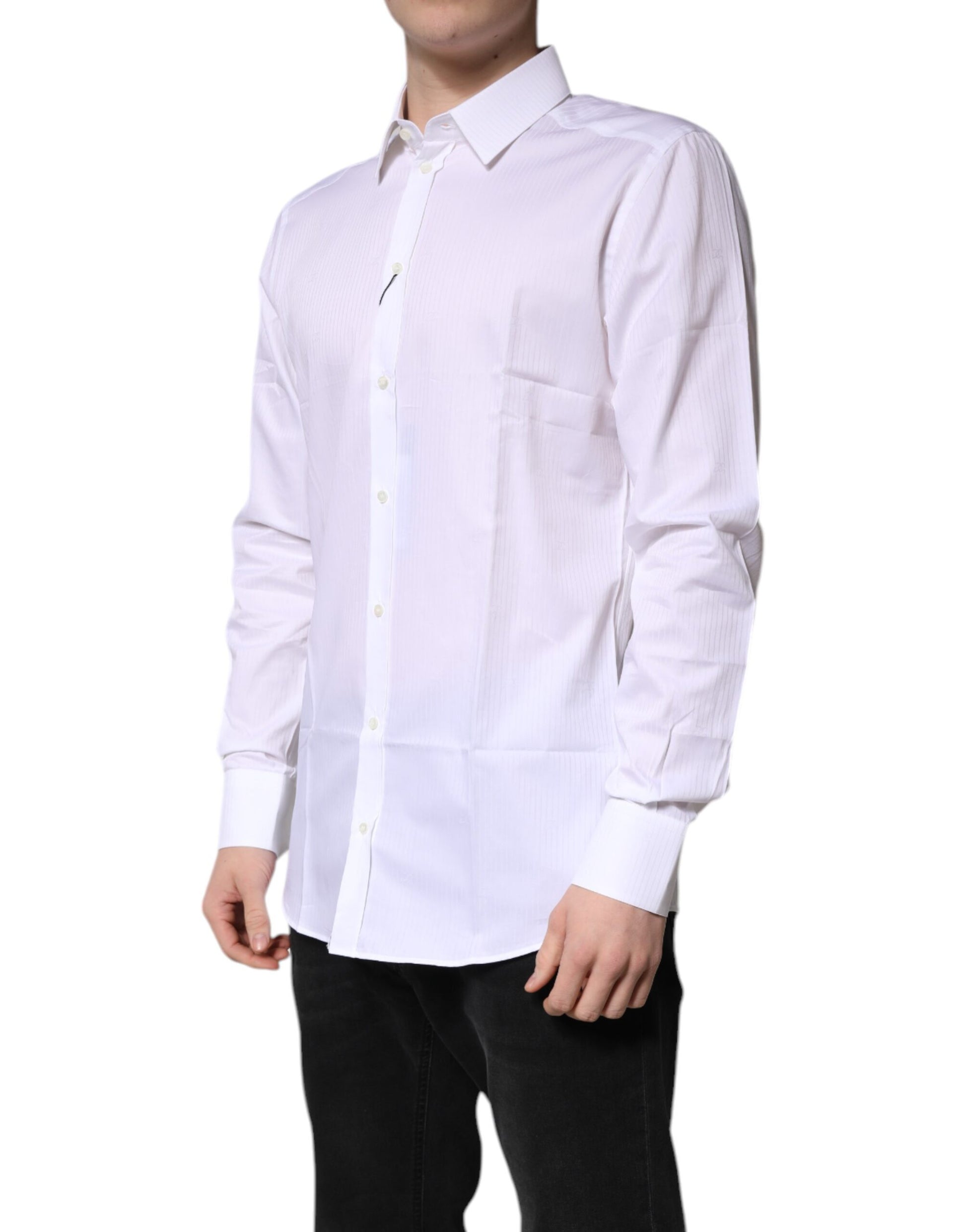 Dolce & Gabbana White Cotton Collared GOLD Dress Formal Shirt by Dolce & Gabbana