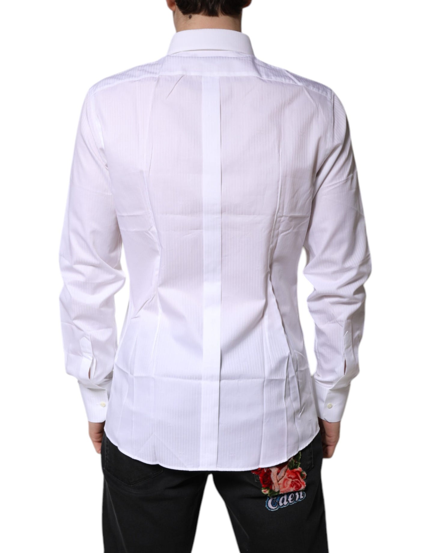 Dolce & Gabbana White Cotton Collared GOLD Dress Formal Shirt by Dolce & Gabbana