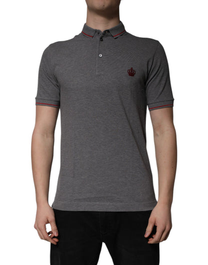 Polo Dolce &amp; Gabbana en coton gris à col couronne