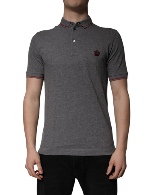 Polo Dolce &amp; Gabbana en coton gris à col couronne