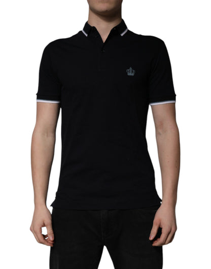 Polo Dolce &amp; Gabbana en coton noir à col couronne