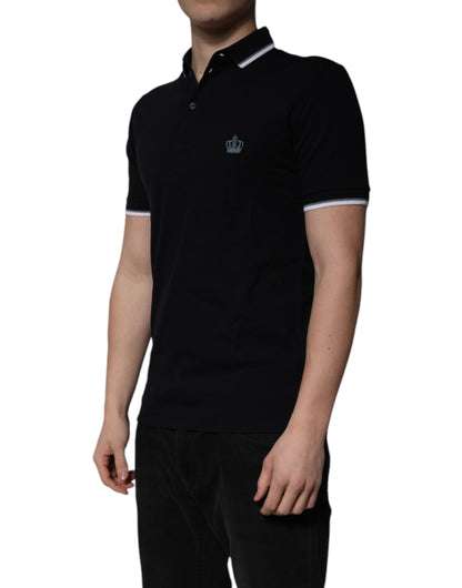 Polo Dolce &amp; Gabbana en coton noir à col couronne
