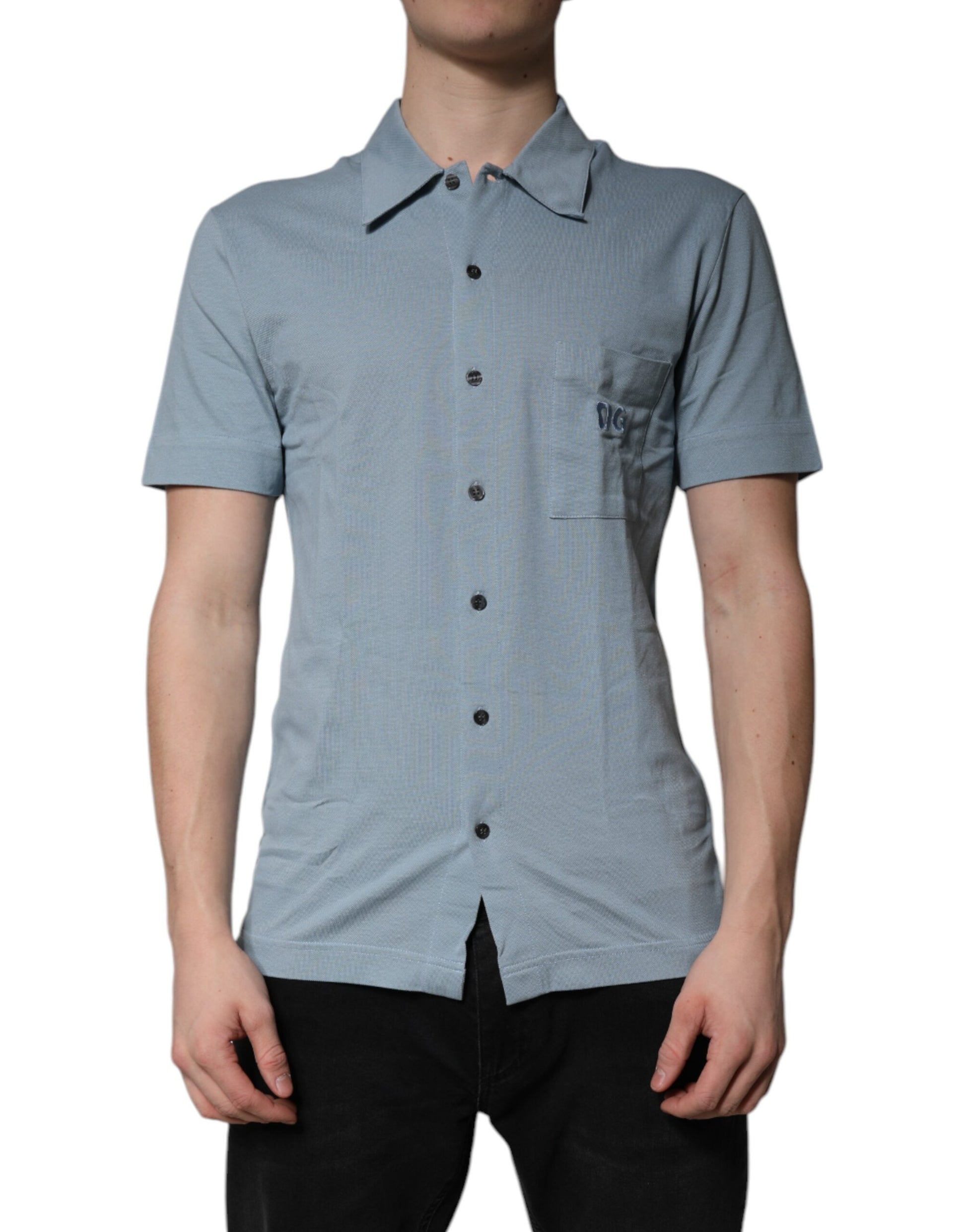 Dolce & Gabbana Blue Cotton Button Down Casual Men Polo Shirt by Dolce & Gabbana