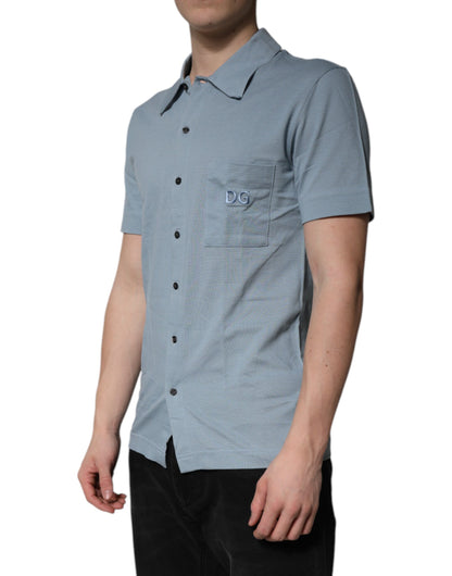 Dolce & Gabbana Blue Cotton Button Down Casual Men Polo Shirt by Dolce & Gabbana