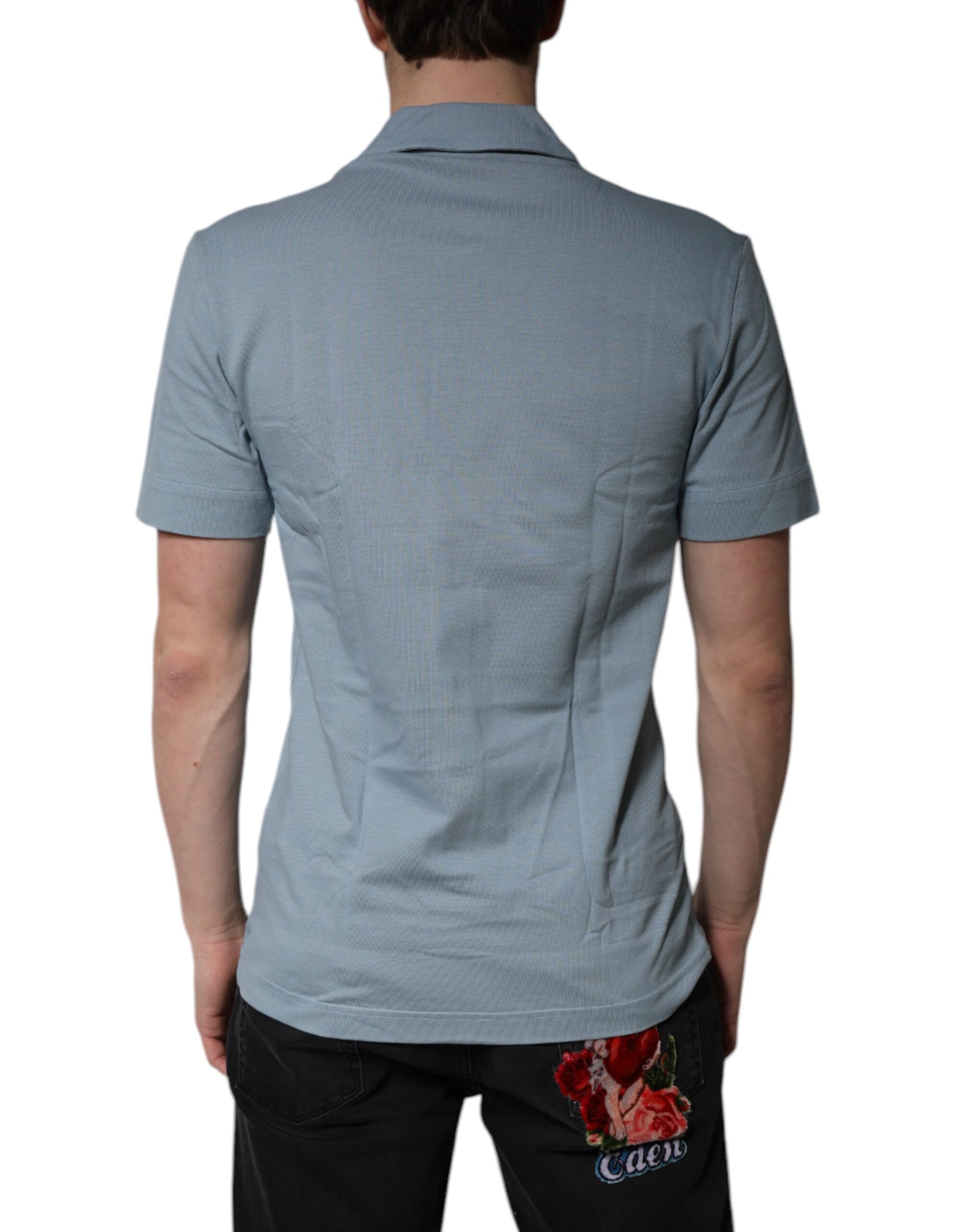 Dolce & Gabbana Blue Cotton Button Down Casual Men Polo Shirt by Dolce & Gabbana