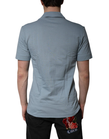 Dolce & Gabbana Blue Cotton Button Down Casual Men Polo Shirt by Dolce & Gabbana