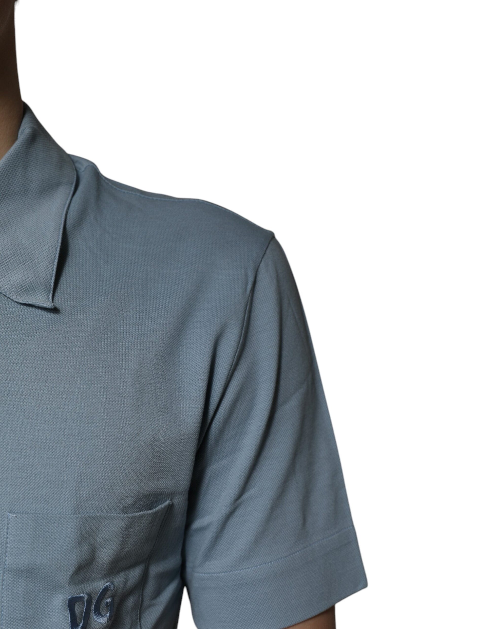 Dolce & Gabbana Blue Cotton Button Down Casual Men Polo Shirt by Dolce & Gabbana