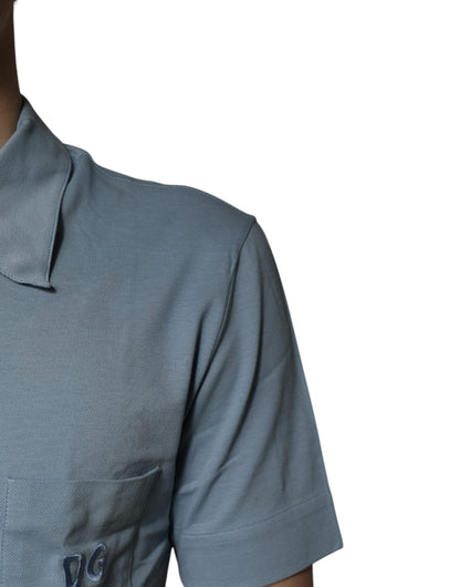 Dolce & Gabbana Blue Cotton Button Down Casual Men Polo Shirt by Dolce & Gabbana