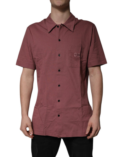 Dolce & Gabbana Dark Pink Button Down Casual Polo Men Shirt by Dolce & Gabbana
