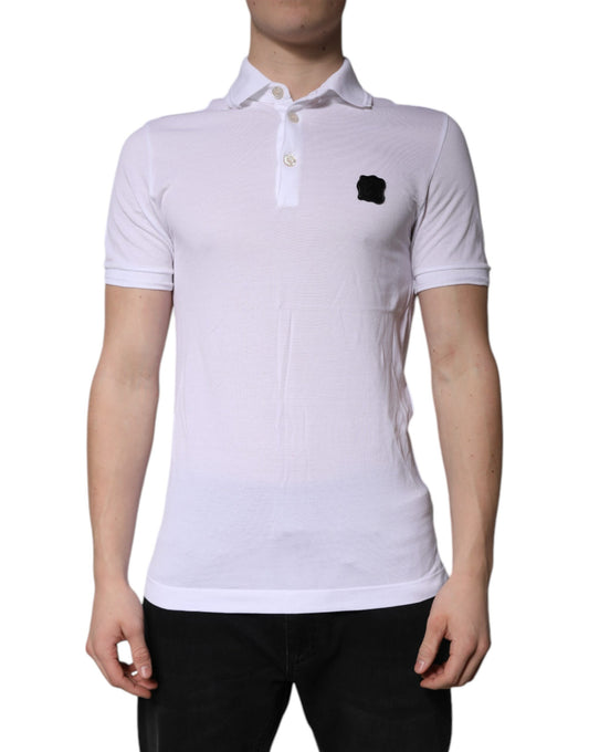 Polo à col et logo en coton blanc Dolce &amp; Gabbana