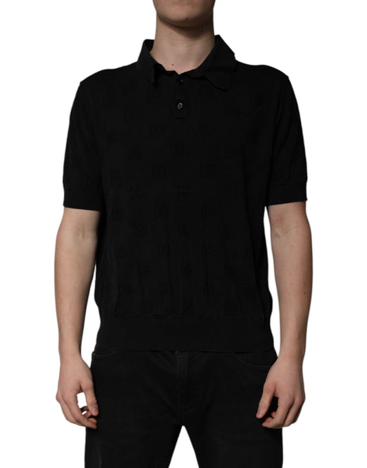 Polo à col en soie noir Dolce &amp; Gabbana