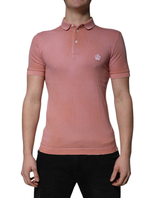 Polo à col couronne en coton rose Dolce &amp; Gabbana