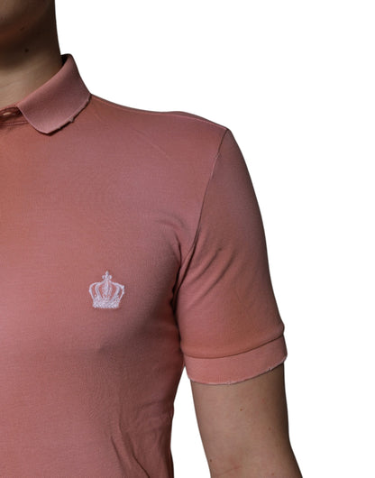 Polo à col couronne en coton rose Dolce &amp; Gabbana
