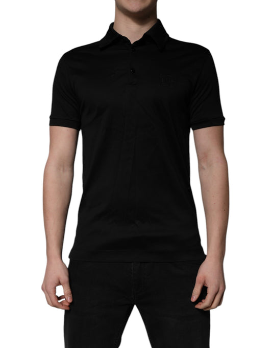 Polo à col en coton noir Dolce &amp; Gabbana