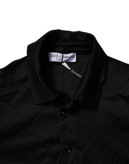 Polo à col en coton noir Dolce &amp; Gabbana