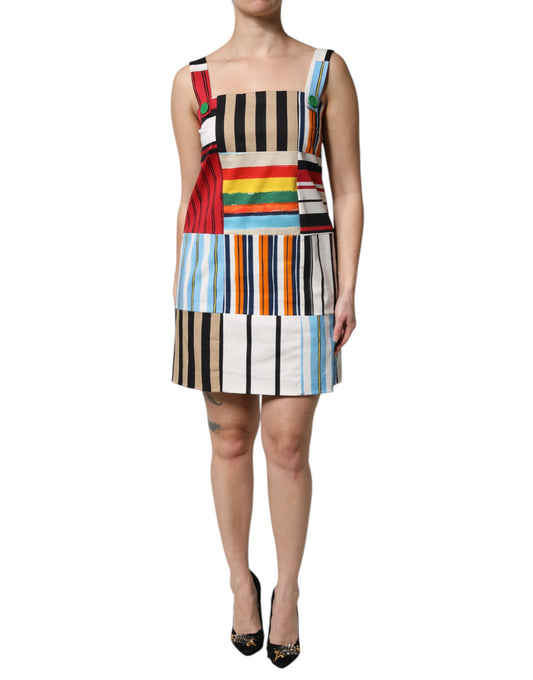 Dolce &amp; Gabbana Multicolor Cotton Stripe Sleeveless Dress
