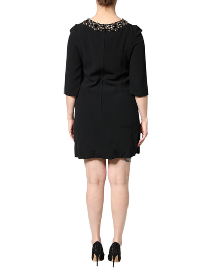 Dolce &amp; Gabbana Black Crystal Embellished Round Neck Mini Dress