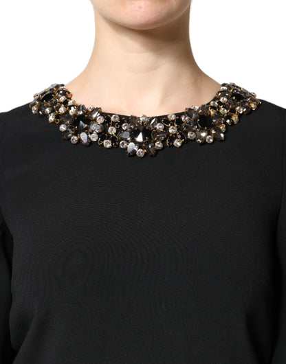 Dolce &amp; Gabbana Black Crystal Embellished Round Neck Mini Dress