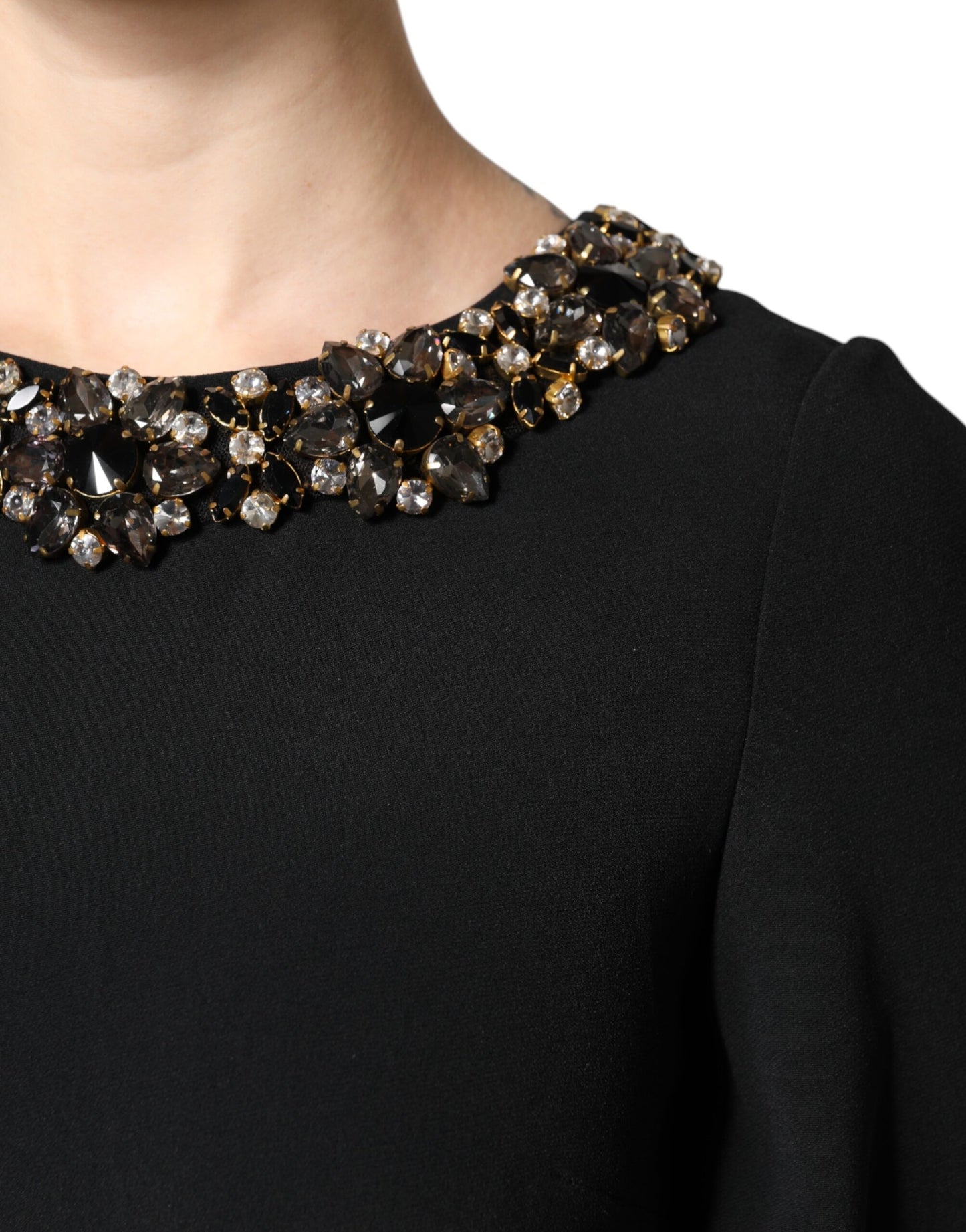 Dolce &amp; Gabbana Black Crystal Embellished Round Neck Mini Dress