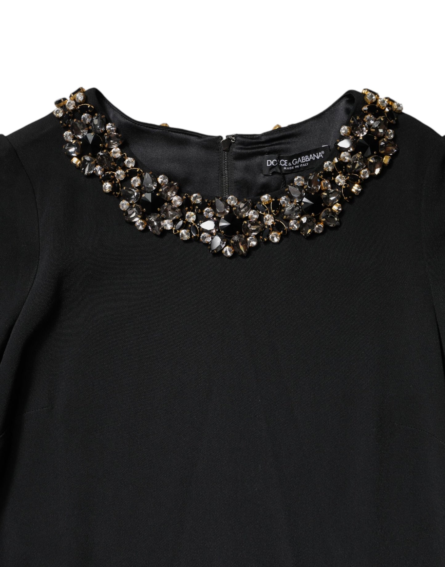 Dolce &amp; Gabbana Black Crystal Embellished Round Neck Mini Dress