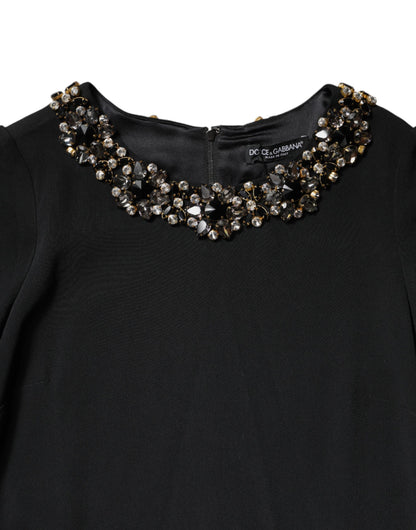 Dolce &amp; Gabbana Black Crystal Embellished Round Neck Mini Dress