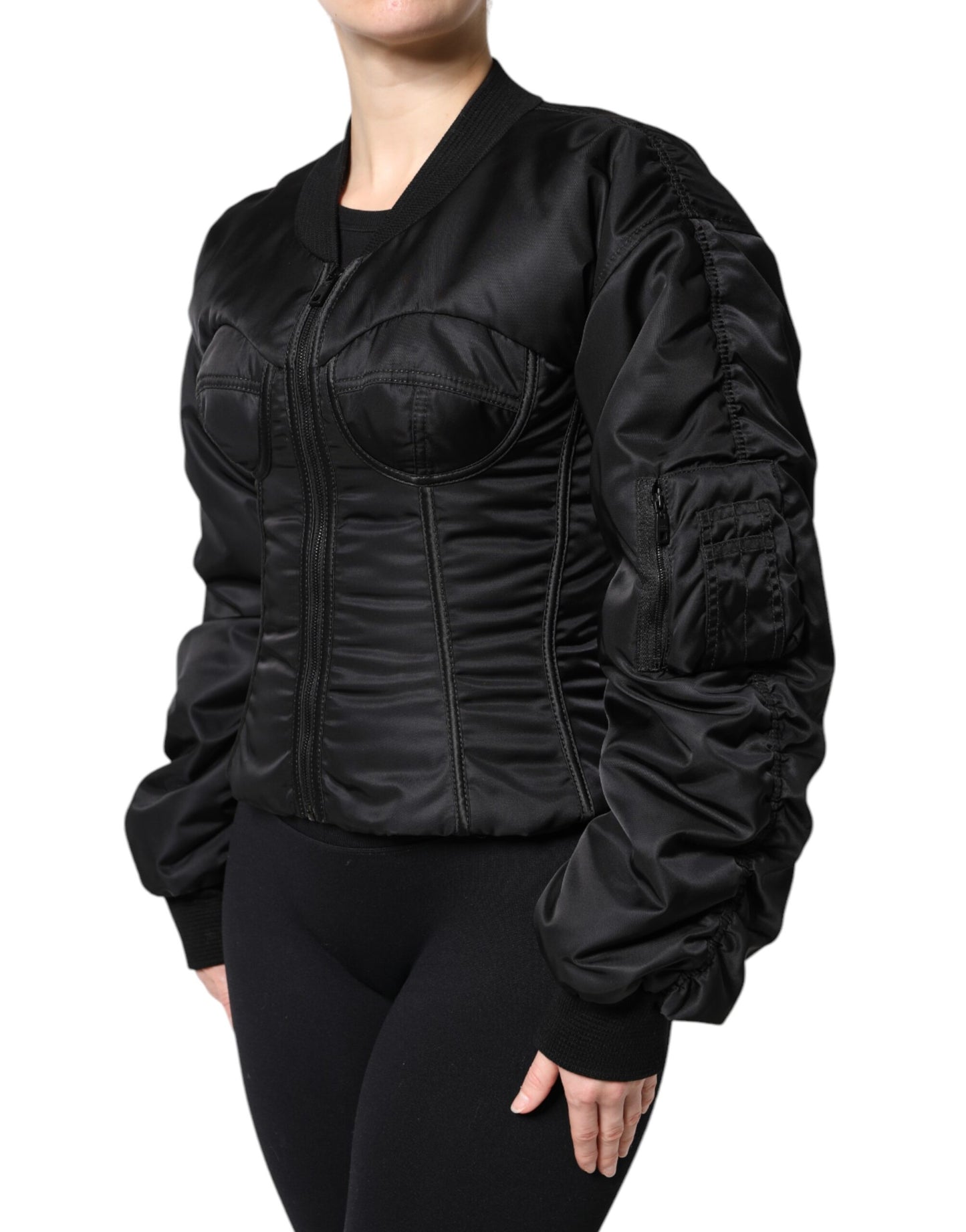 Dolce &amp; Gabbana Black Nylon Full Zip Bustier Corset Jacket