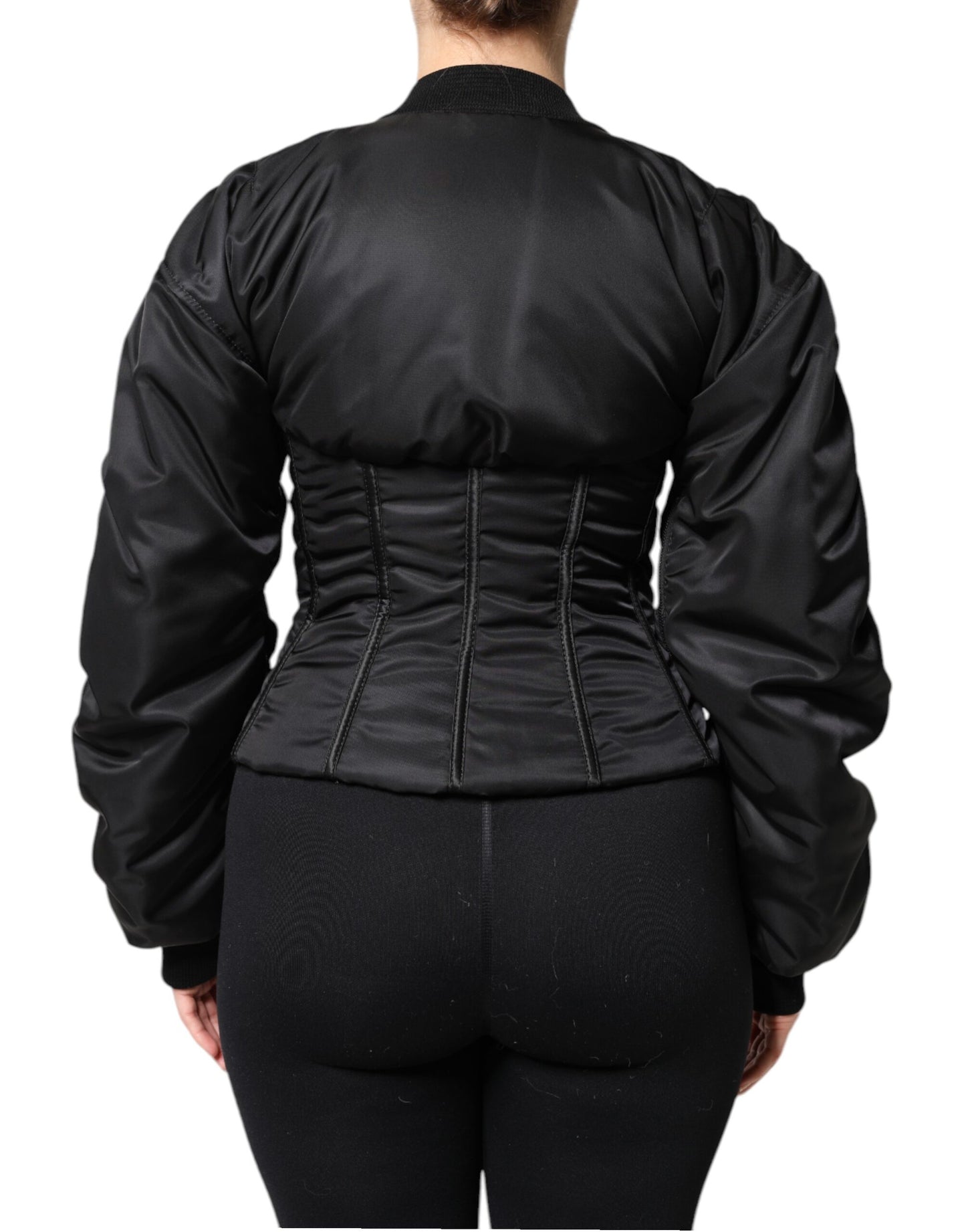 Dolce &amp; Gabbana Black Nylon Full Zip Bustier Corset Jacket