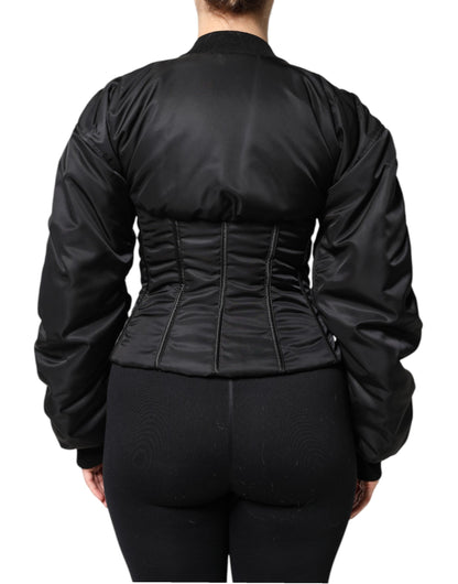 Dolce &amp; Gabbana Black Nylon Full Zip Bustier Corset Jacket