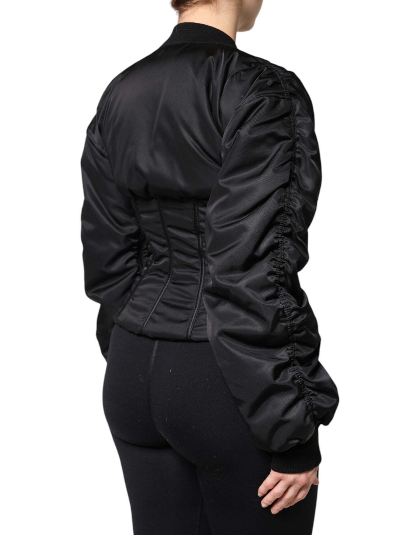 Dolce &amp; Gabbana Black Nylon Full Zip Bustier Corset Jacket