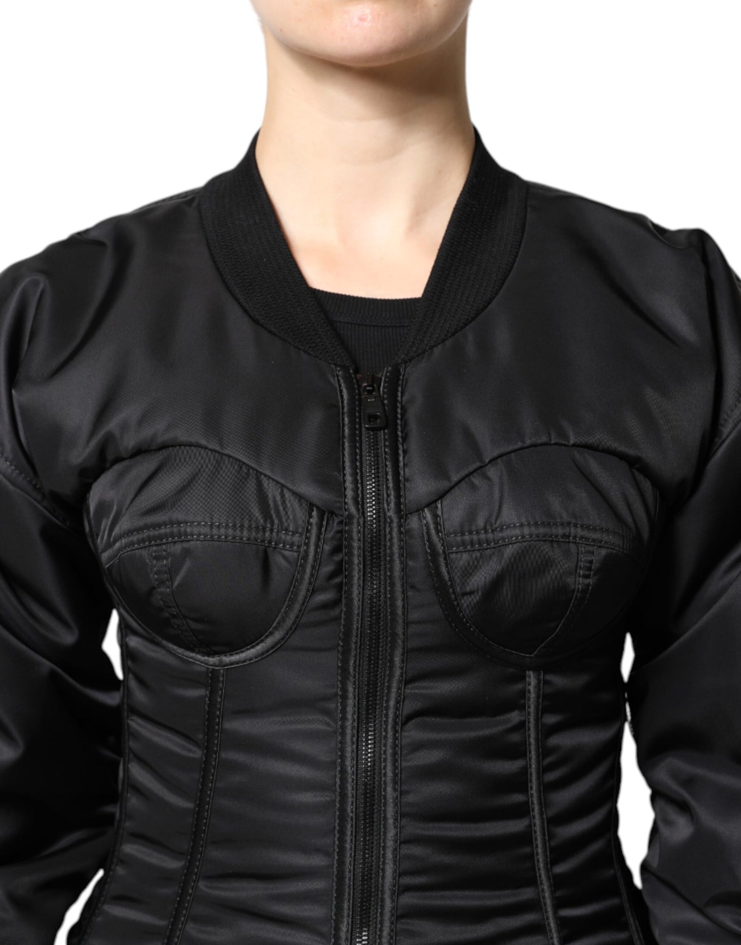 Dolce &amp; Gabbana Black Nylon Full Zip Bustier Corset Jacket