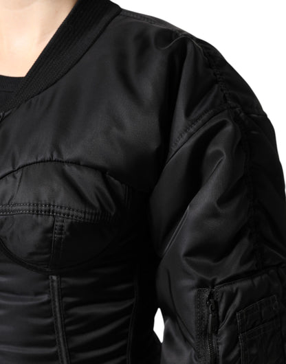 Dolce &amp; Gabbana Black Nylon Full Zip Bustier Corset Jacket