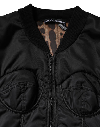 Dolce &amp; Gabbana Black Nylon Full Zip Bustier Corset Jacket