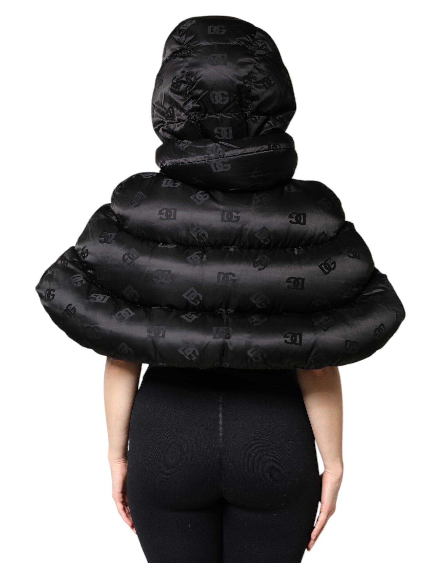 Dolce &amp; Gabbana Black Padded Puffer Hooded Full Zip Cropped Jacket